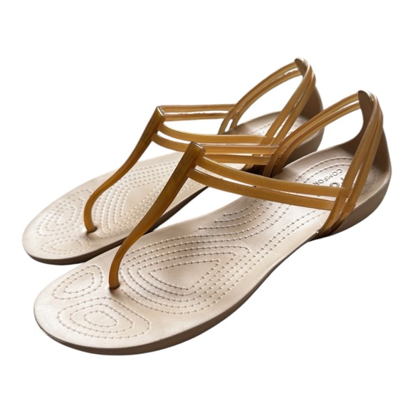 CROCS Shoes - CROCS Sexi Flip Tan Sandals with T-Strap Design Size 7 Rare